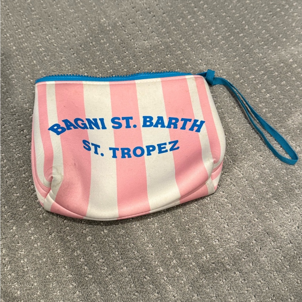 MC2 Saint Barth Pink and White Pouch with Blue Trim